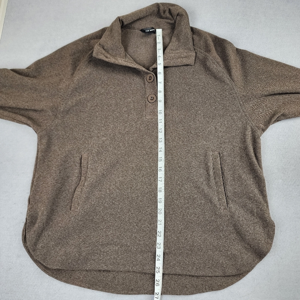 Rae Mode Cozy Brown Pullover Button-Neck Sweatshirt Normcore Athleisure Medium - Picture 8 of 8
